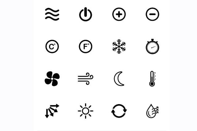 Distintos símbolos del aire acondicionado