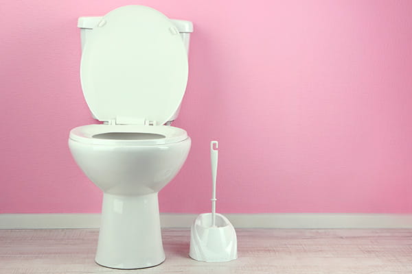 Una cisterna en un baño con paredes rosas